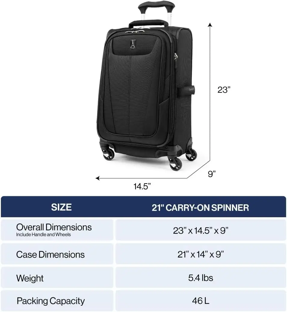 Travelpro Maxlite 5 Softside Expandable Carry on Luggage with 4 Spinner Wheels, Black, Carry On 21-Inch - 51KxpAVFtCL._AC_SL1200_